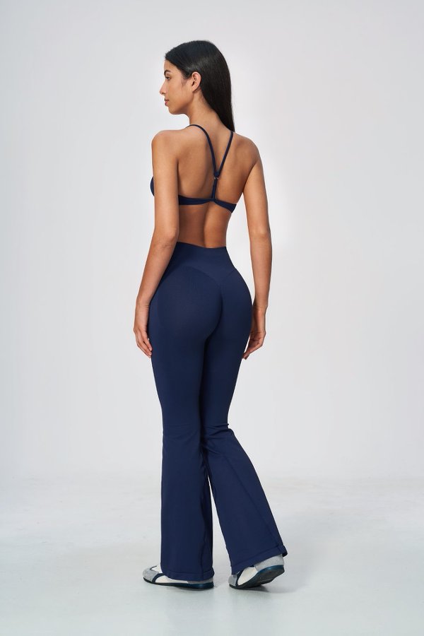 Criss Cross Strap V Neck Bra & Flared Leggings Set
