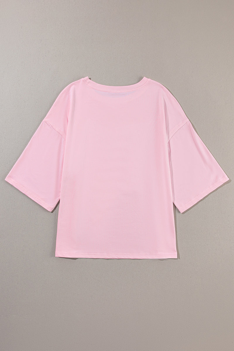 Light Pink Colorblock Star Patched Half Sleeve Oversized Tee