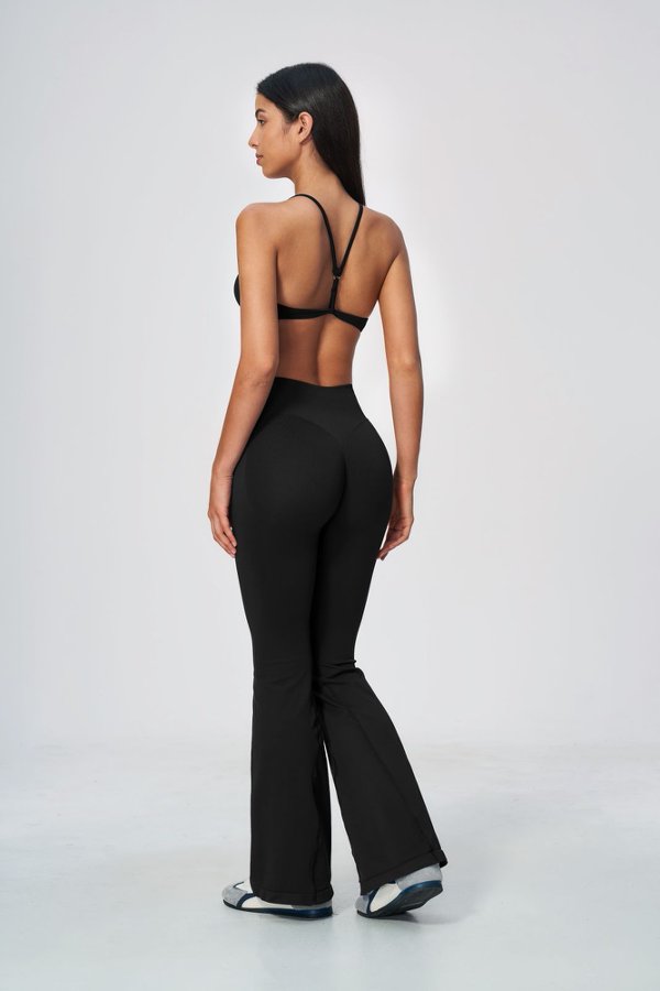 Criss Cross Strap V Neck Bra & Flared Leggings Set