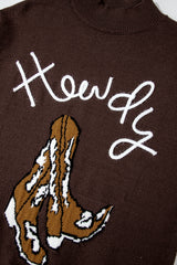 Coffee Western Howdy Boot Graphic High Neck Sweater