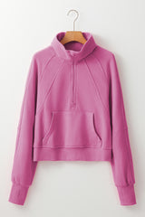 Bonbon Fleece Lined Zip Up Stand Collar Thumbhole Sleeve Sweatshirt