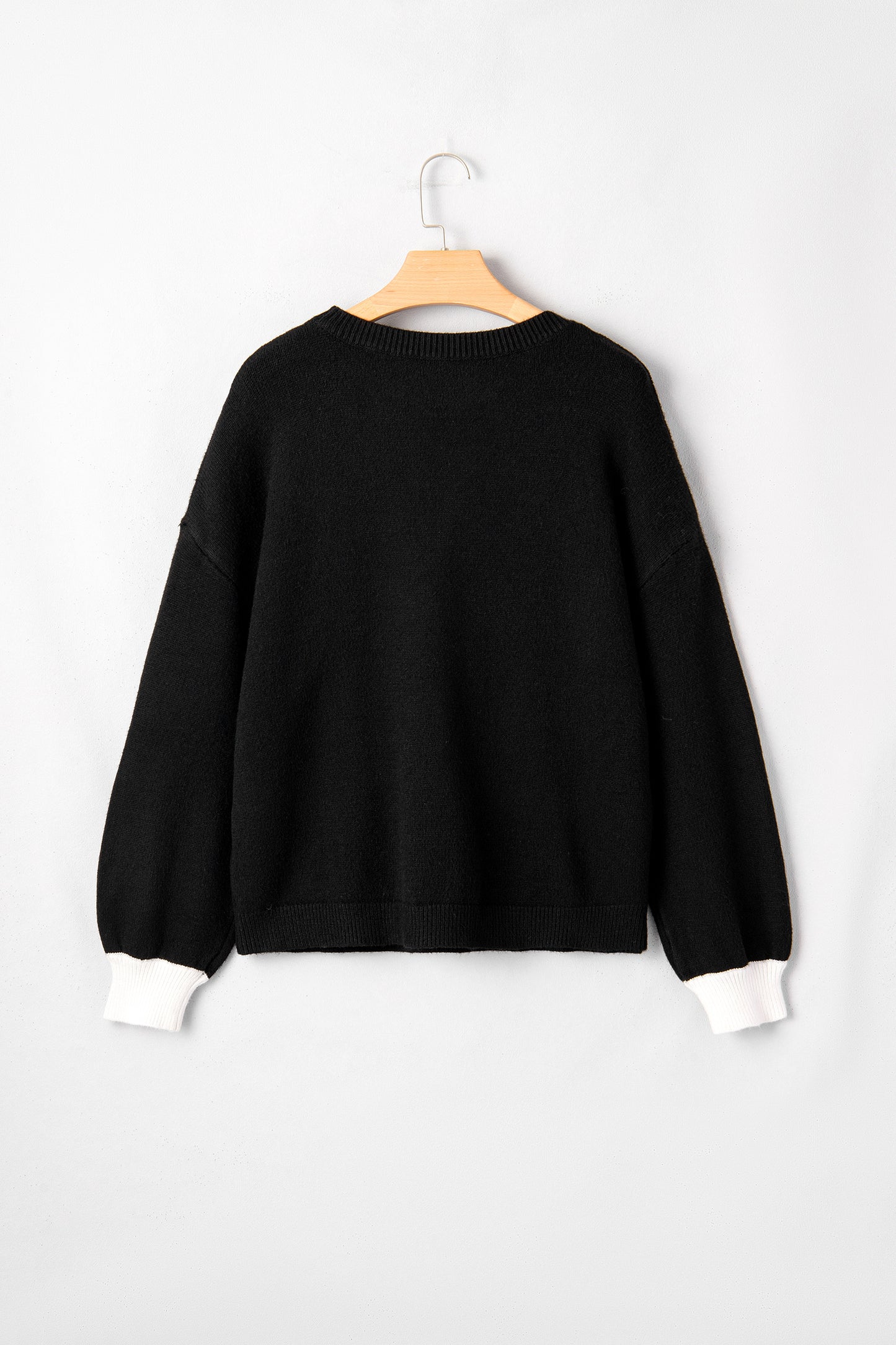 Black Heart Detail Contrast Cuffs Baggy Sweater