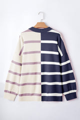 Blue Stripe Colorblock Oversized Sweater