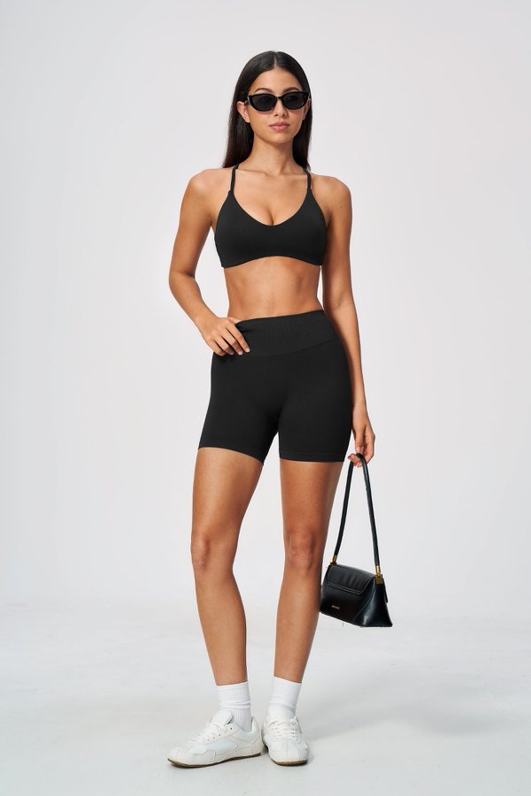 V Neck Sporty Bra & High Waist Shorts Set