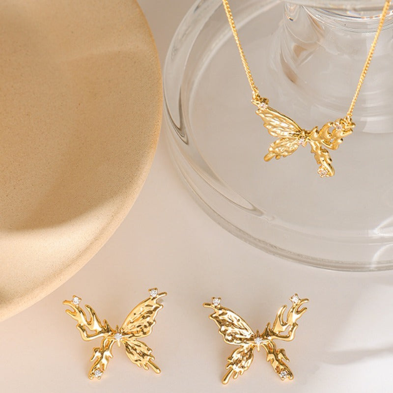 Flaming Butterfly Necklace and Earring set