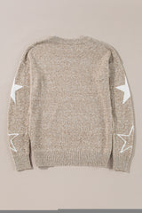 Khaki Star Pattern Drop Shoulder Sweater