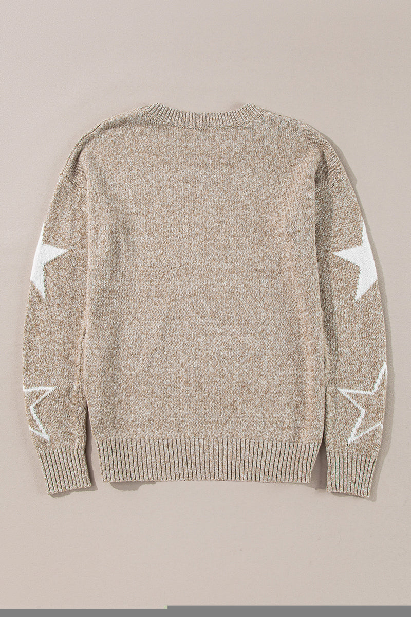 Khaki Star Pattern Drop Shoulder Sweater