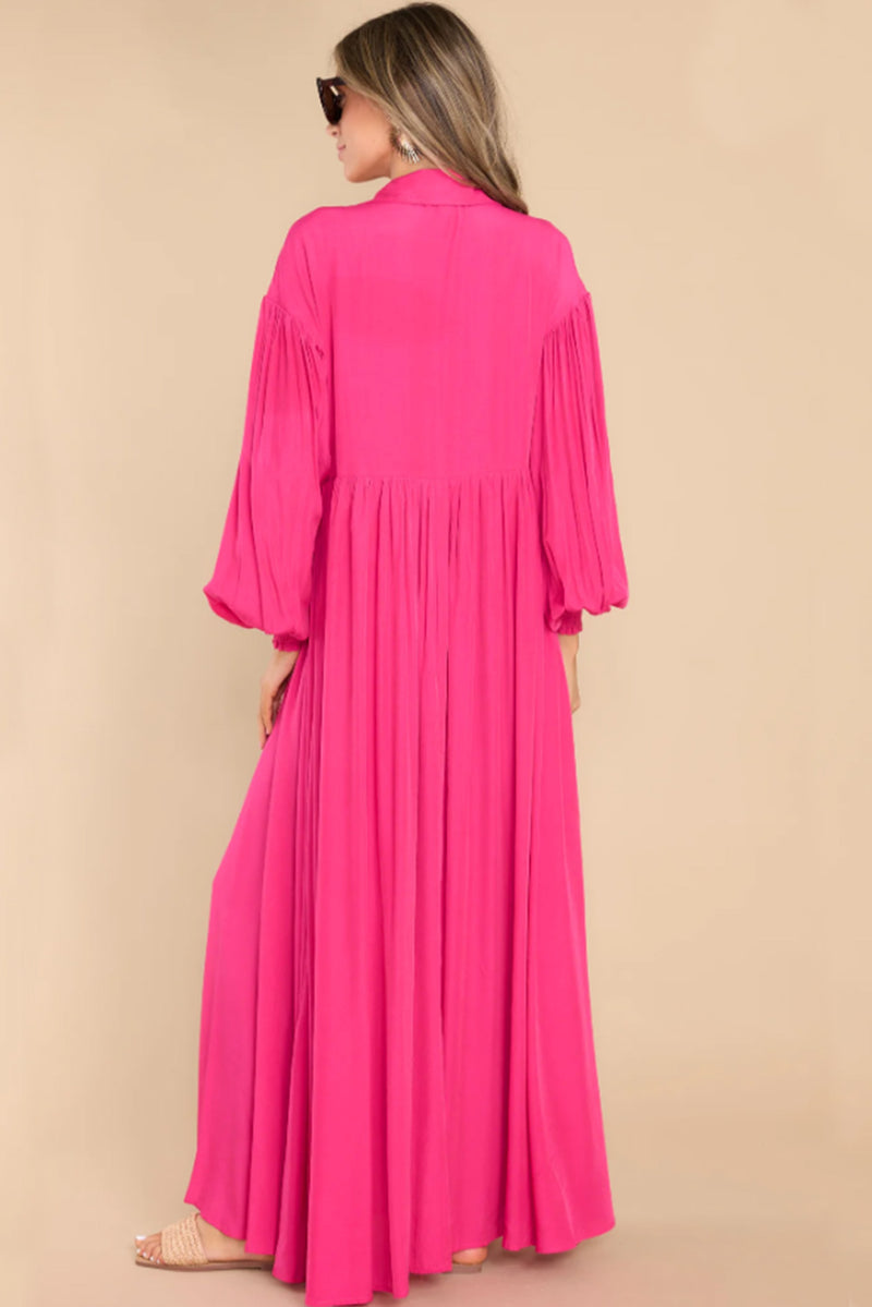 Rose Bubble Sleeve Shirt Maxi Dress