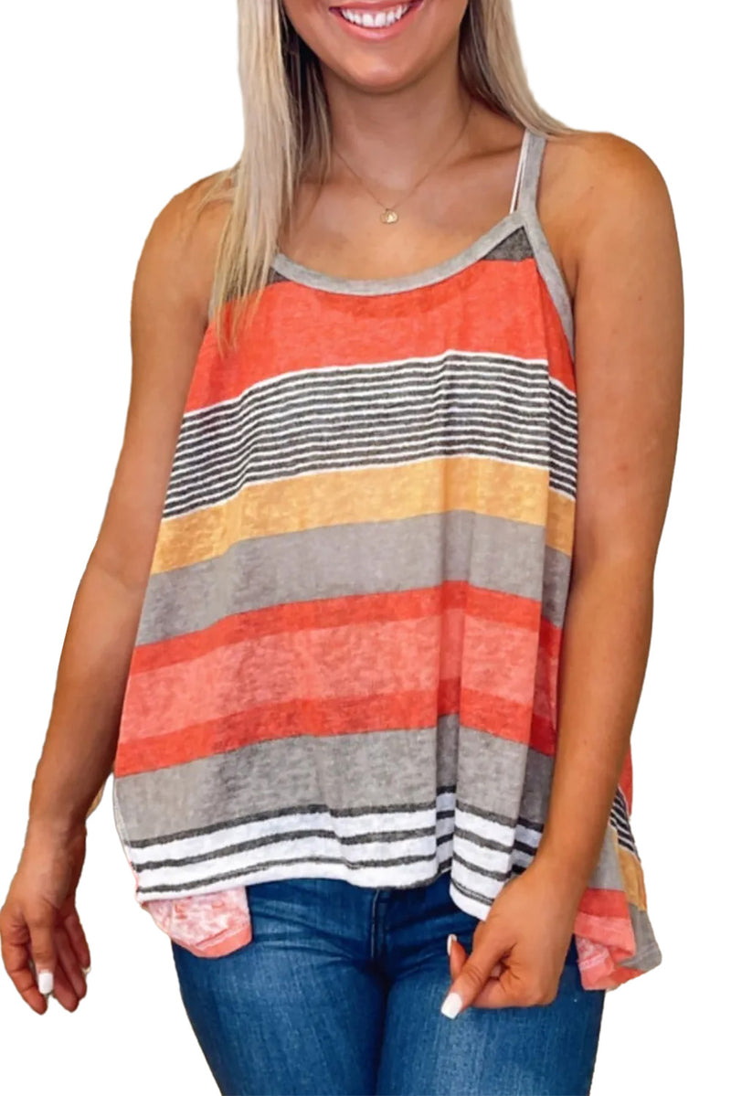 Red Colorful Striped Flowy Tank Top