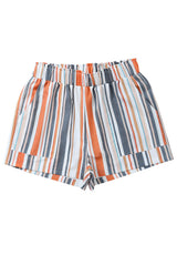 Stripe Vintage Washed Elastic Frill Waist Casual Shorts