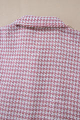 Pink Houndstooth Color Contrast Textured Patchwork Loose Shacket