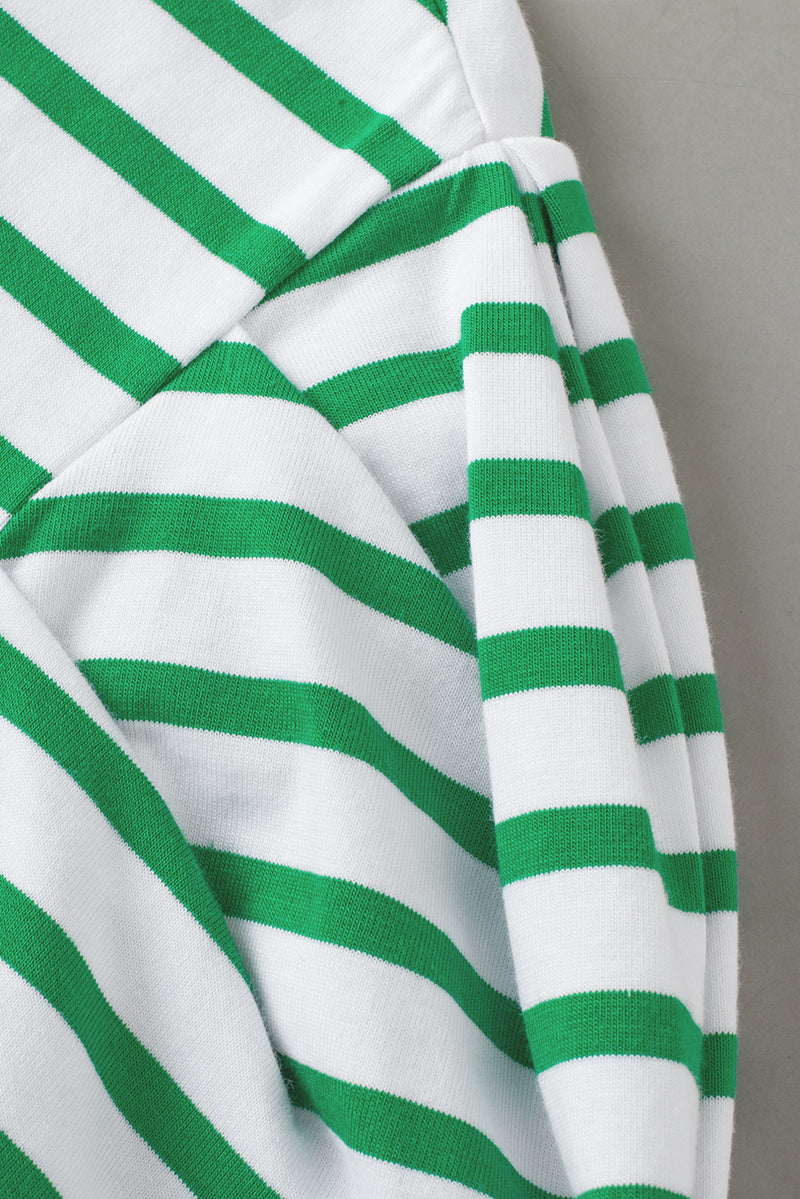 Green Stripe Puff Sleeve Elegant T-shirt