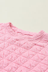 Pink Solid Quilted Pullover and Pants Outfit