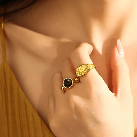 Portrait and Tiger's Eye Open Ring