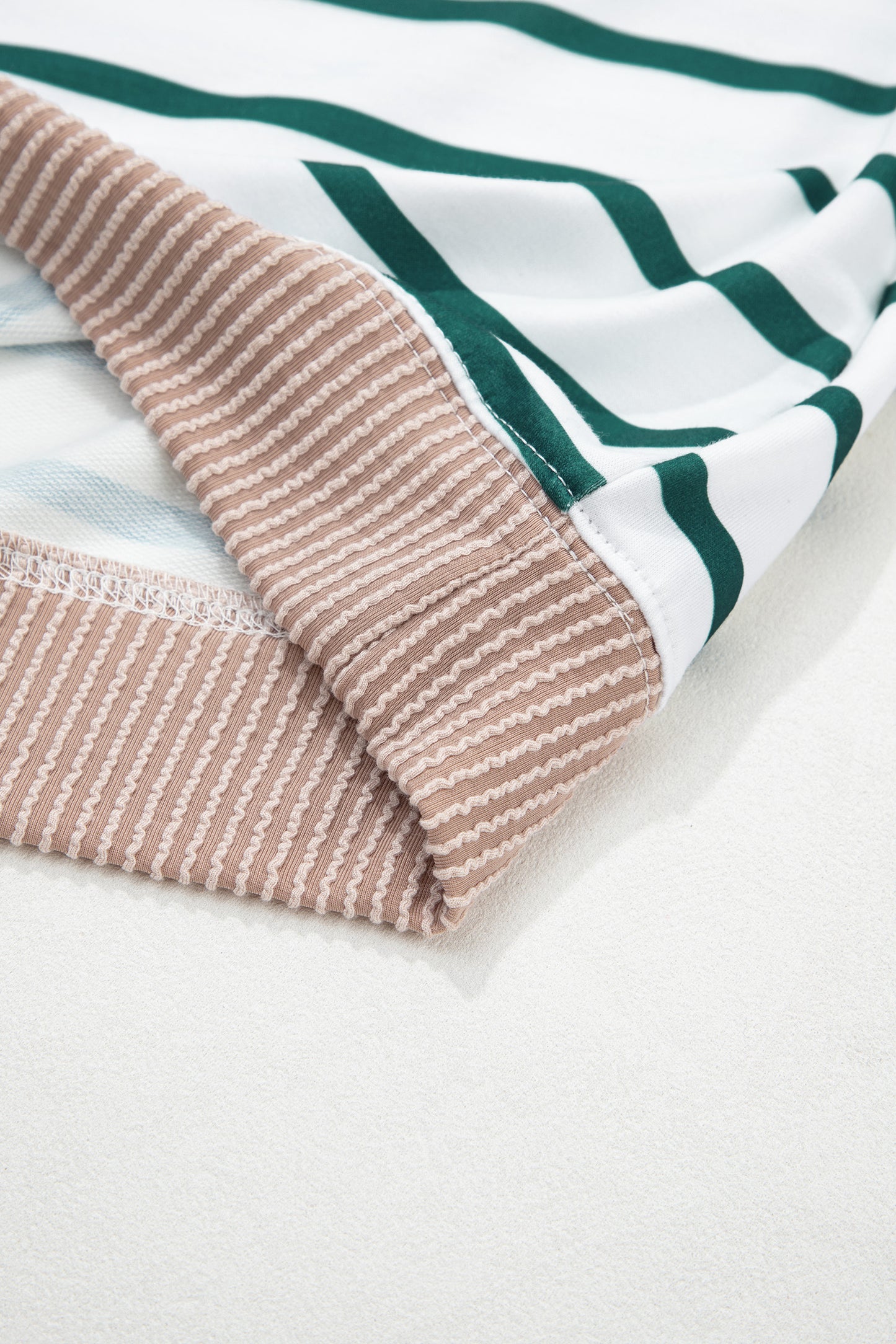 White Stripe Twisted Ribbed Patchwork Drop Shoulder Round Neck Sweatshirt