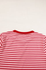 Pink Stripe Crew Neck Casual T Shirt