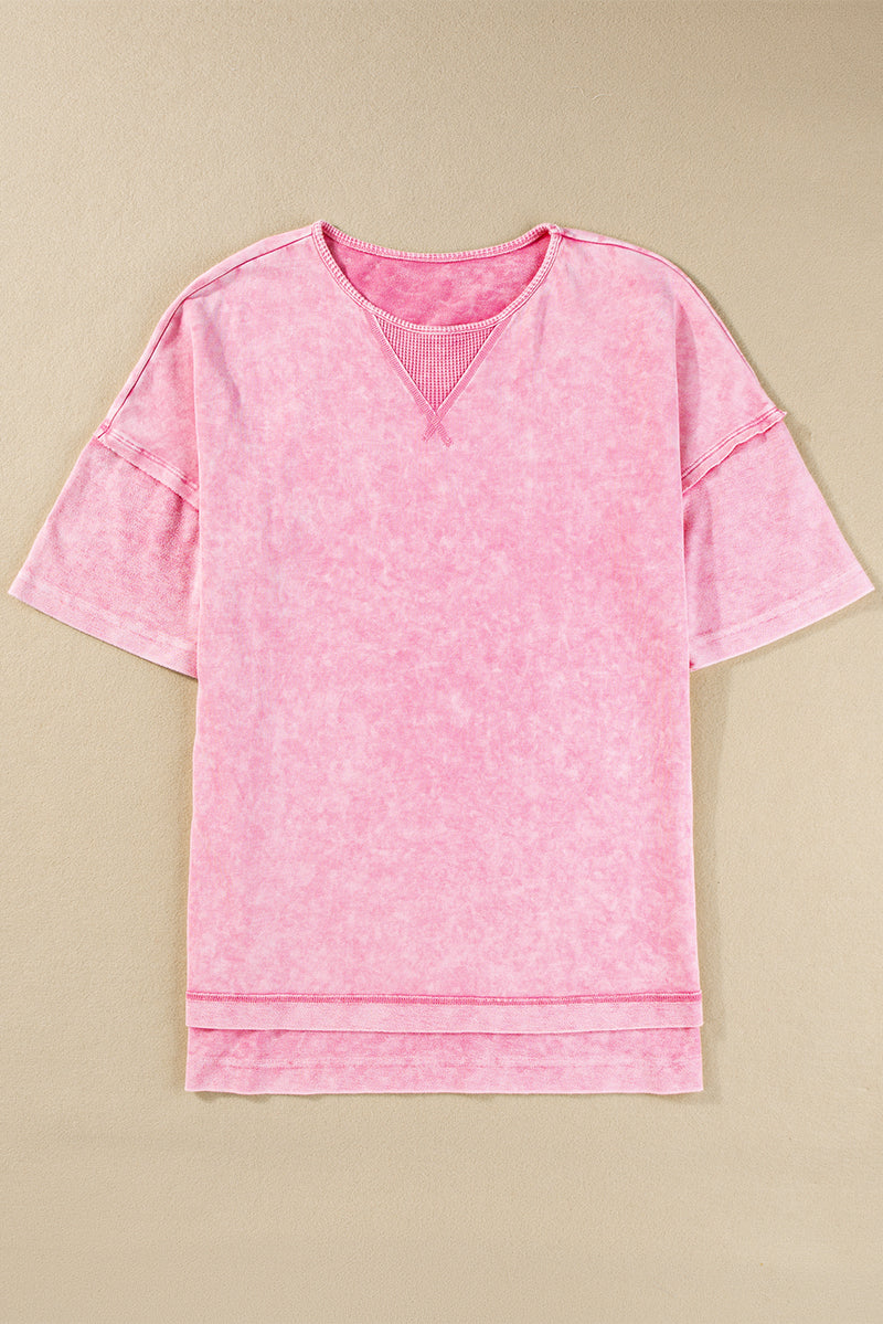 Strawberry Pink Mineral Wash Exposed Seam Drop Shoulder Oversized Tee