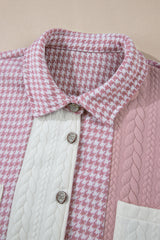 Pink Houndstooth Color Contrast Textured Patchwork Loose Shacket