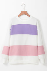 Beige Colorblock Patchwork Drop Shoulder Crewneck Sweatshirt