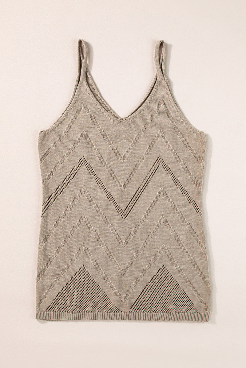 Parchment Chevron Pointelle Knit Spaghetti Straps Sweater Vest