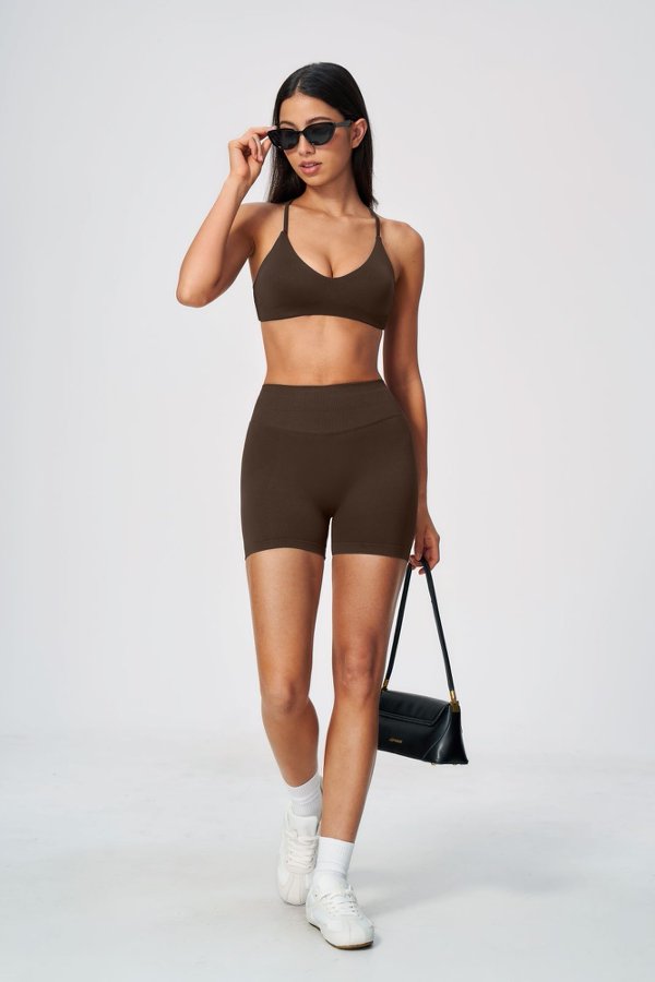 V Neck Sporty Bra & High Waist Shorts Set