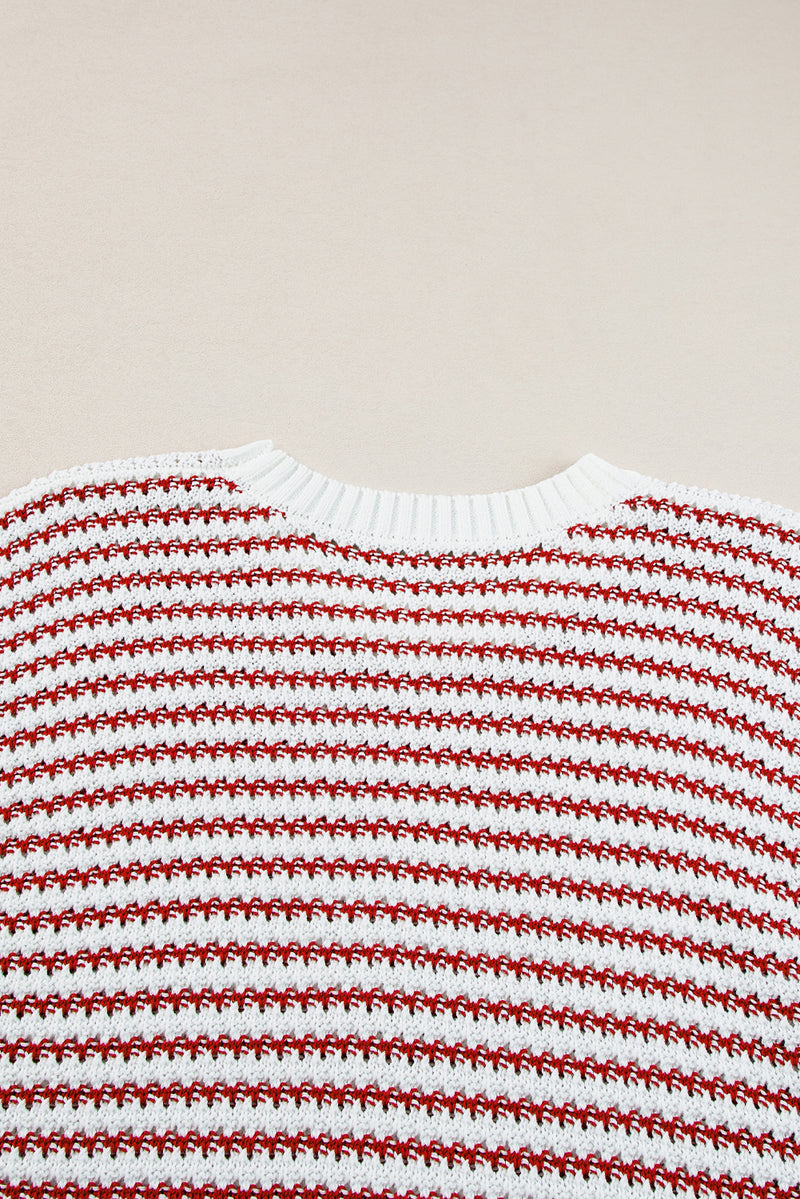 Red Stripe Ribbed Trim Loose Fit Knitted Sweater Vest