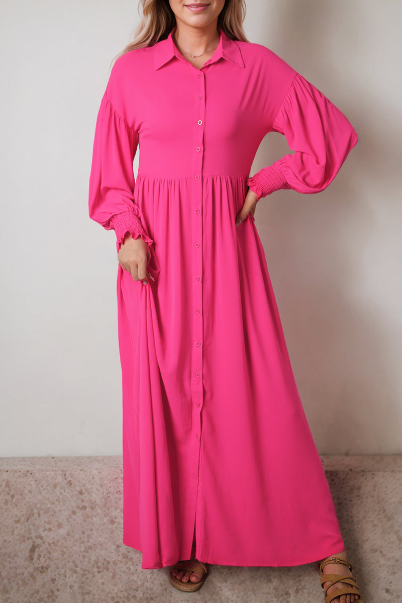 Rose Bubble Sleeve Shirt Maxi Dress