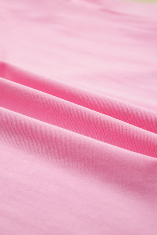 Pink Eyelash Floral Lace Patchwork Half Sleeve Oversize Tee