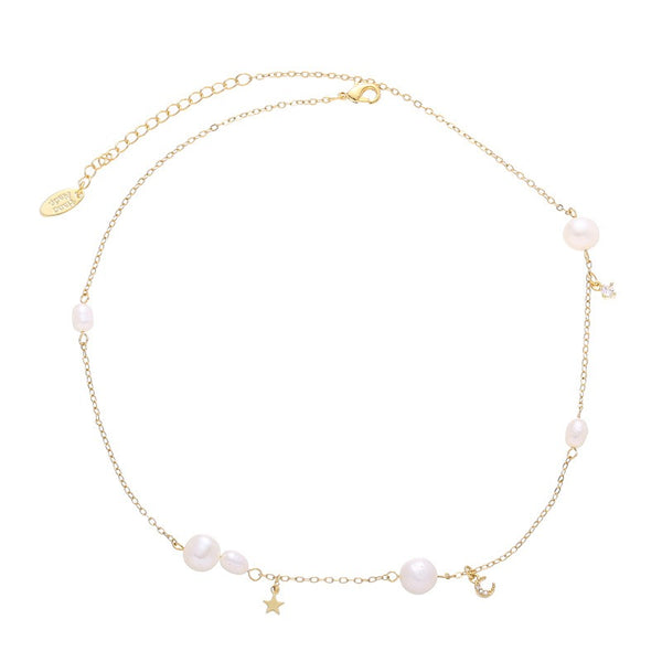 Celestial Pearl Dainty Necklace and Heart Charm Necklace