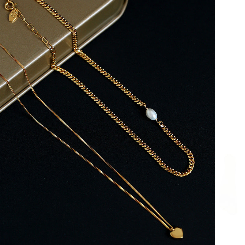 Heart Pendant Chain and Pearl Choker