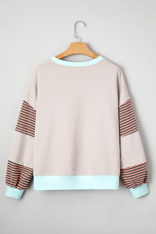 Jet Stream Striped Colorblock Patchwork Drop Shoulder Sweatshirt