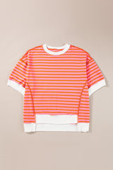 Multicolour Oversized Contrast Trim Exposed Seam High Low T Shirt