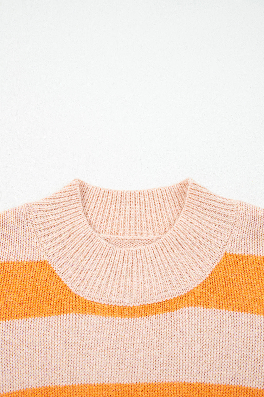 Orange Stripe Color Block High Neck Drop Shoulder Cozy Sweater