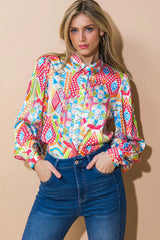 Multicolour Abstract Printed Long Sleeve Casual Shirt