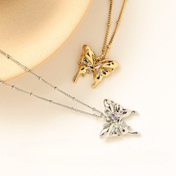 Dripping Butterfly Zircon Necklace