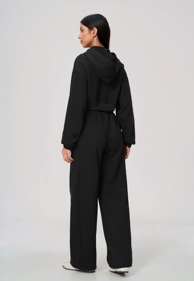 Cropped Zip Up Hoodie & Wide Leg Sweatpants Set