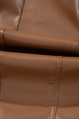 Chestnut Solid Faux Leather Zipper Slim Fit Jacket