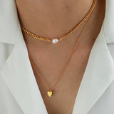 Heart Pendant Chain and Pearl Choker