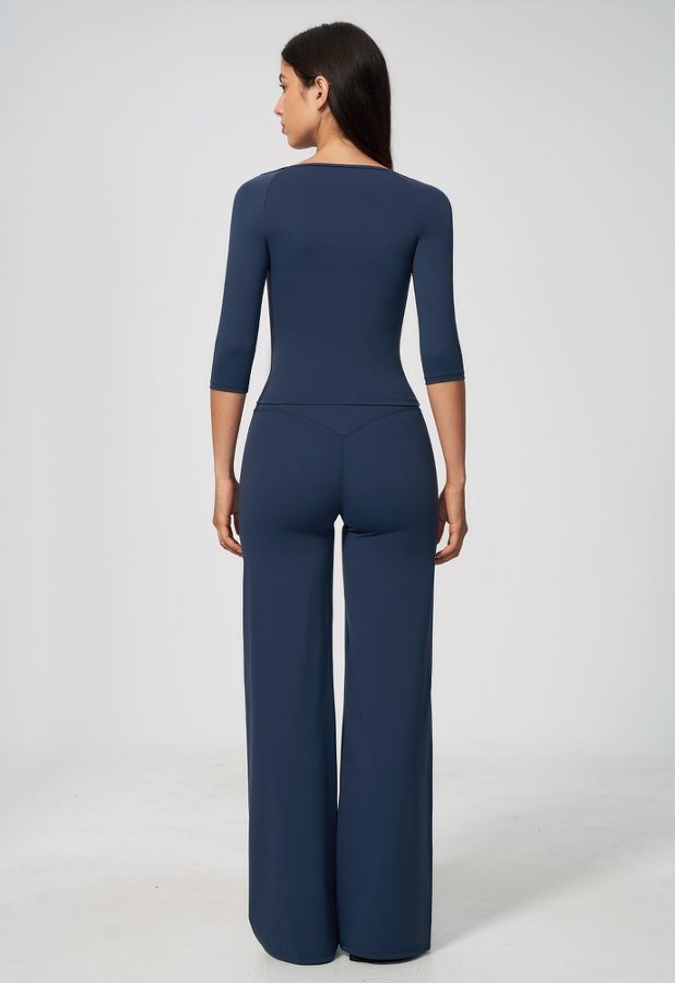 3/4 Sleeve Scoop Neck Top & High Waist Wide Leg Pants Set