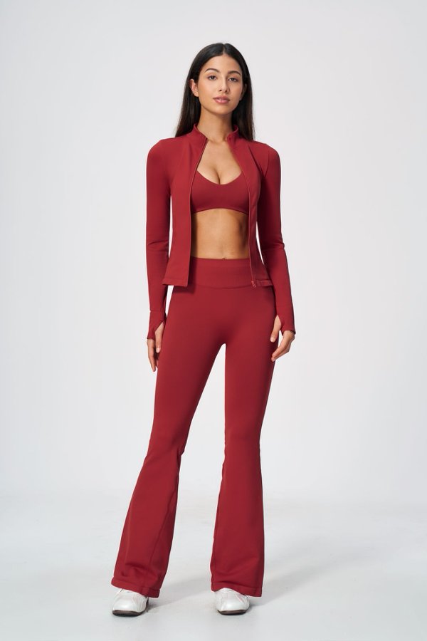 Sporty Bra& High Waisted Flare Pants with Crop Jacket Set
