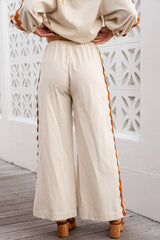 White Colorblock Ric Rac Trim Sleeve Top and Wide Leg Pants Set