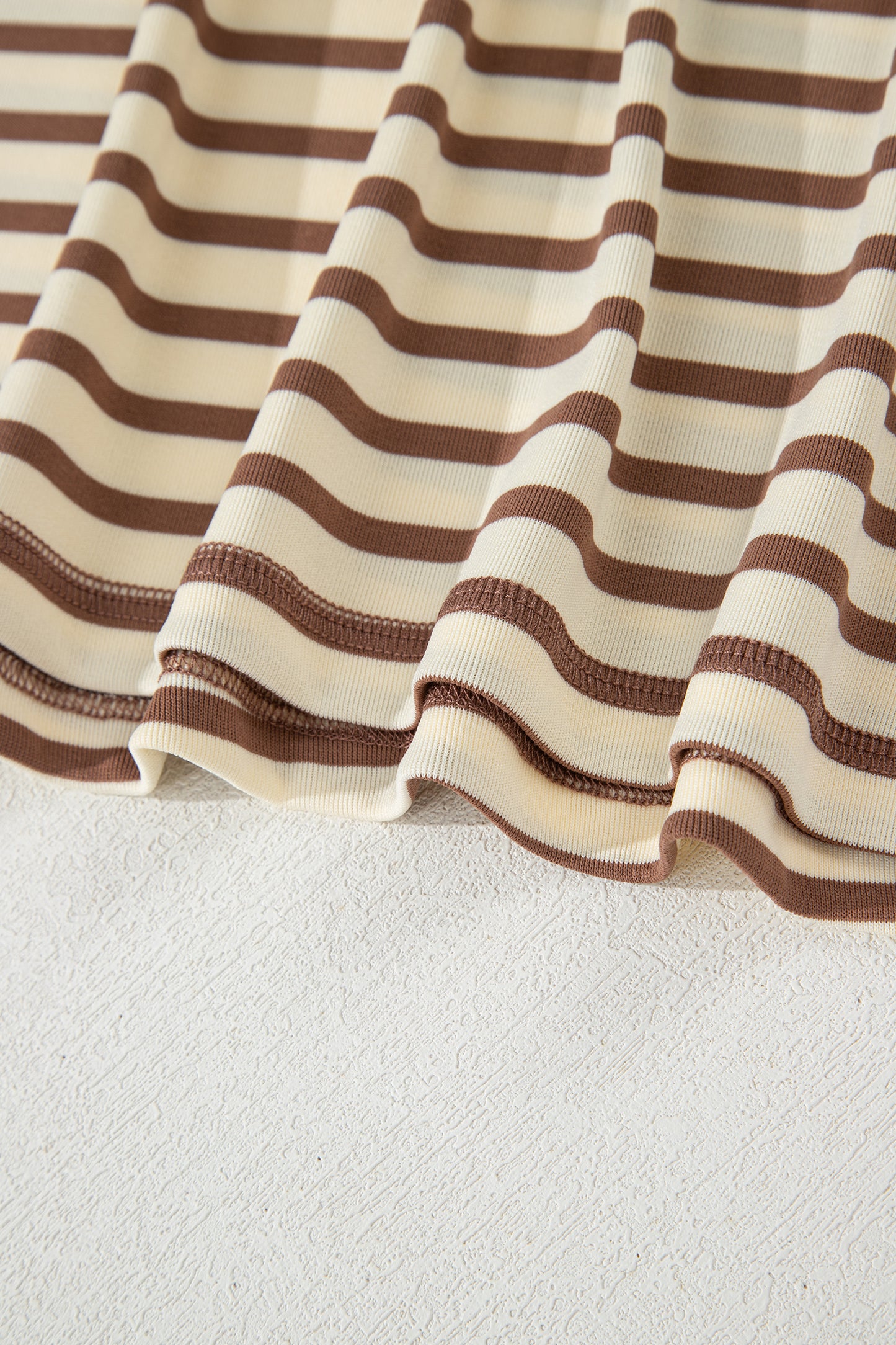 Brown Stripe Half Buttons Top and Shorts Set