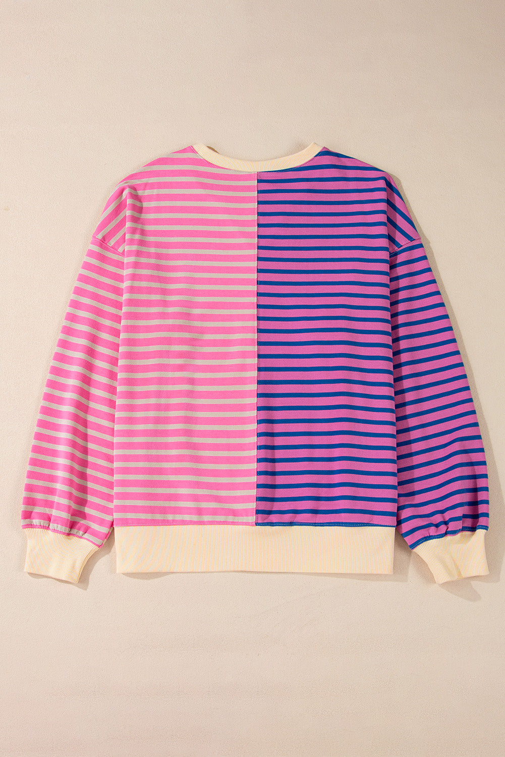 Pink Stripe Casual Stripe Colorblock Drop Shoulder Oversize Sweatshirt