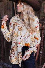 Beige howdy Western Patterns Button up Loose Shirt