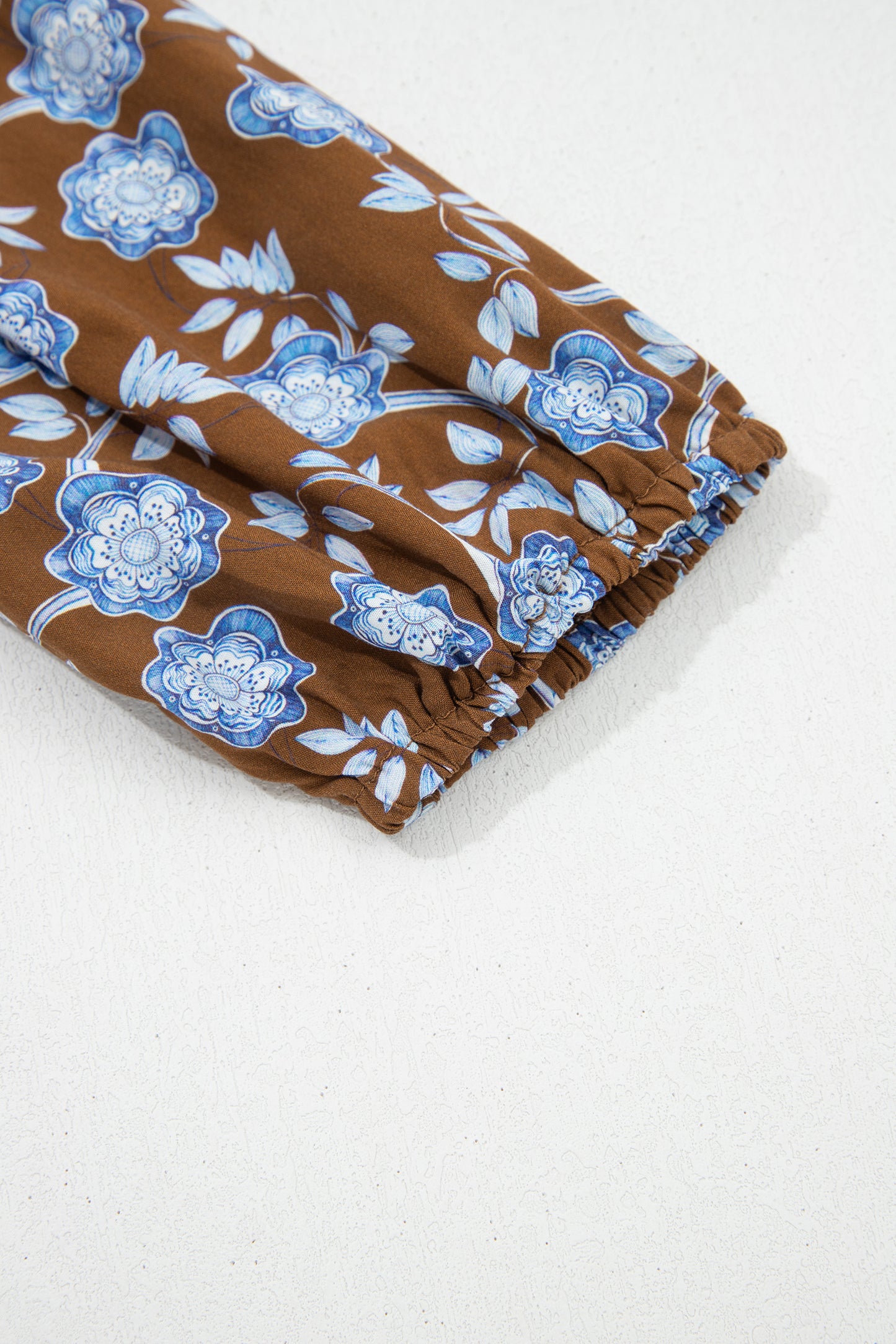 Brown Floral Print Ruffled Detail Shirt Collar Button Down Long Sleeve Dress