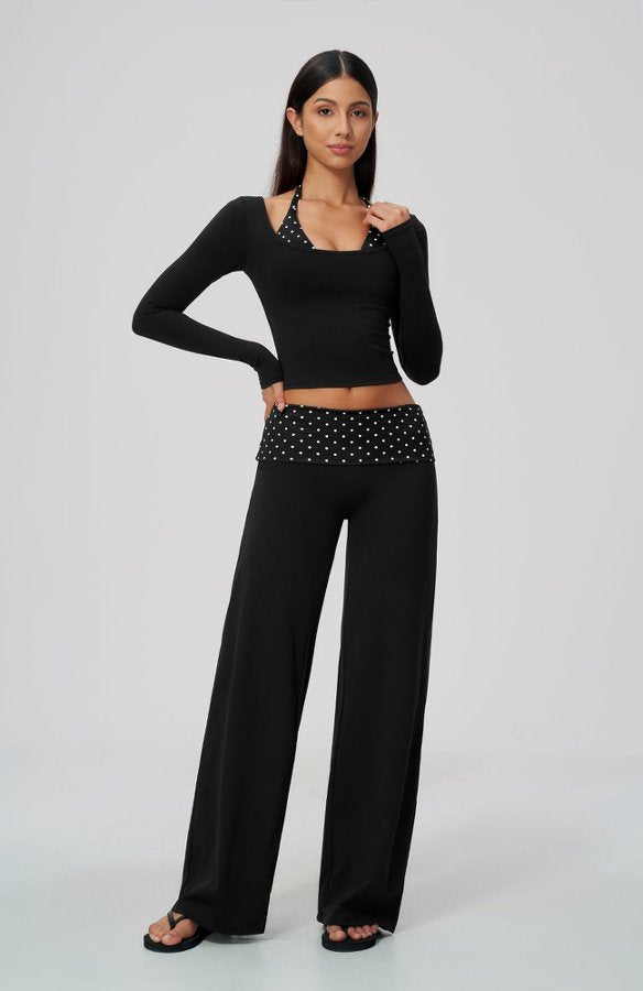 Long Sleeve Crop Top and Flare Pants Set