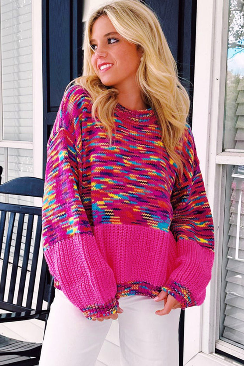 Bright Pink Rainbow Confetti Drop Shoulder Sweater