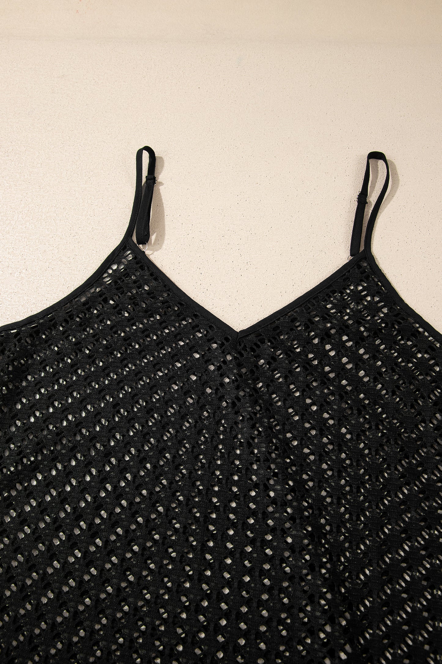 Black See Through Patterned Knit Ruffle Hem Patchwork Beach Cover Up