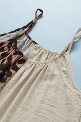 Khaki Leopard Contrast Patchwork Spaghetti Strap Tank Top