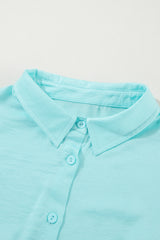 Iceland Blue Solid Puff Sleeve Loose Fit Buttoned Shirt